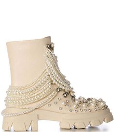 Luxury Glamorous Boots With Crystal Embellishments, Glamorous White Embellished Boots, Spring Ankle-high Boots With Rhinestones, Embellished Ankle-high Winter Boots, Chic Embellished Ankle-high Boots, Star Wars Celebration, Pearl Strands, Faux Pearl, Combat Boots