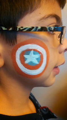 Captain America Easy Facepainting Kids Boys, Easy Face Painting Ideas For Boys, Avengers Face Paint, Captain America Face Paint, Captain America Painting, Fairy Face Paint