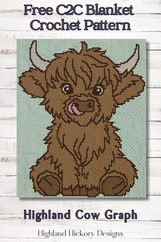 a cross stitch pattern for a highland cow with big horns on it's head