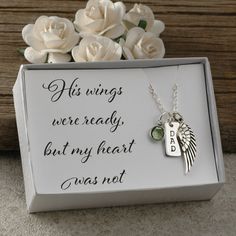 Dad Memorial Jewelry, his wings were ready but my heart was not, sterling silver necklace, wing, bir Sterling Necklace, Diy Jewelry Inspiration, In Memory Of Dad, Accesories Jewelry, Jewelry Diy Bracelets, Silver Wings, Cluster Necklace, Gold Diamond Necklace, Accessories Diy Jewelry