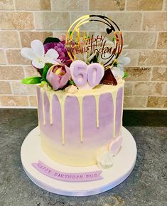 Lilac and white birthday cake for a 50th lady. Lots of lovely flowers for decoration. Cake Pretty, Birthday Cake With Flowers, 50th Birthday Cake, Chocolate Drip, Flower Cake, 50th Birthday, Birthday Cake, Cake