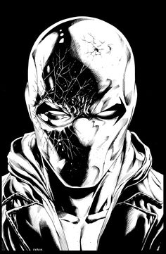 a black and white drawing of a man in a hoodie with his eyes closed