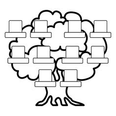 a family tree is shown in this black and white photo, it has four frames on the top