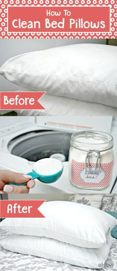 how to clean your bed pillows and make them look like they have been washed in the washing machine