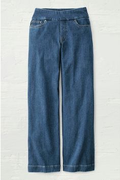 Knit Denim Wide-Leg Jeans - Coldwater Creek Coldwater Creek Outfits, Cute Plus Size Clothes, Elastic Waist Jeans, Classic Style Outfits, Comfy Jeans, Clothing Sites, Knit Denim, Pull On Jeans, Best Jeans