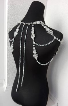 Bridal necklace for shoulder~Shoulder jewelry~Bridal body chain~Wedding Shoulder~Body necklace Bridal Backdrop, Bridal Backdrops, Bridal Backdrop Necklace, Chain Clothing, Backdrop Necklace, Crystal Crown Wedding, Shoulder Jewelry, Body Necklace, Lace Weave