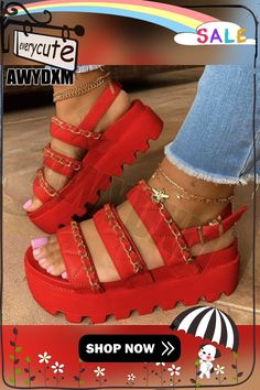 Women's Sandals New Women High Heels Summer Wedge Platform Women Shoes Fashion Chain Casual Dress Slippers Female Pumps Summer Ankle Strap Sandals With Chain Strap, Summer Sandals With Ankle Strap And Chain Detail, Summer Sandals With Chain Strap And Open Toe, Casual Sandals With Chain Strap And Round Toe, Trendy Chain Sandals For Summer, Summer High Heel Sandals With Chain, High Heel Sandals With Chain For Summer, High Heel Chain Sandals For Summer, Spring Open Toe Sandals With Chain Detail