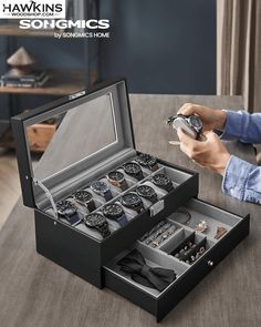 [2 Layers, Large Capacity] The top layer with 12 slots offers a cozy home for your watches with a dial Watch Display Case, Leather Watch Box, Watch Organizer, Watch Storage Box, Organization Gifts, Watch Storage, Watch Display, Classic Watches, Watch Box