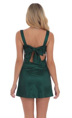 Back Bow Bodycon Dress in Green Winter Formal Dresses Short, Winter Dance Dresses, Satin Dress Short, Red Hoco Dress, Green Hoco Dress, Formal Christmas Dress, Sadies Dress, Short Green Dress, Cute Formal Dresses