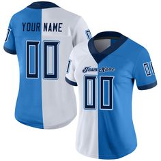 Custom Powder Blue Navy-White Mesh Split Fashion Football Jersey Navy Football, Custom Sportswear, Logo Number, School Clubs, Blue Football, Custom Fans, Custom Football, White Mesh, Team Names