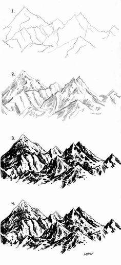 three mountains are shown in black and white