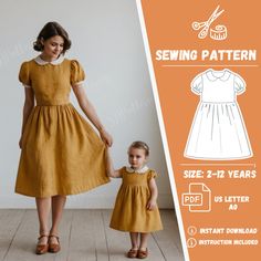 a woman and child wearing sewing patterns, standing next to each other