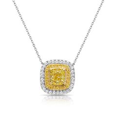 yellow diamond necklace. yellow diamond pendant. yellow cushion diamond Yellow Choker, Yellow Diamond Pendant, Yellow Diamond Necklace, Yellow Diamond Earring, Yellow Cushion, Yellow Cushions, Round Diamond Setting, Yellow Diamonds, Fancy Yellow Diamond