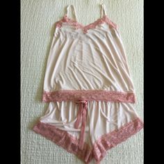 Nwot Flora Nikrooz Soft Knit Pajama Set W/ Lace Edging. Shorts Have Elastic Waist W/ Ribbon Pull. Camisole Has Adjustable Straps, Soft, Comfortable & Sexy. Soft Pink Sleepwear For Relaxation, White Feminine Sleepwear For Relaxation, Pink Fitted Sleepwear For Relaxation, Fitted Pink Sleepwear For Relaxation, Feminine Cream Sleepwear For Bedtime, White Lace Trim Sleepwear For Relaxation, Lace Sets For Spring Loungewear, Lace Sets For Loungewear In Spring, Spring Lace Loungewear Sets