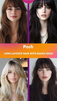 Locks With Bangs, Hair Ideas With Bangs, Layered Hair Ideas, Bang Styles, Long Layered Hair With Bangs, Wispy Fringe, Fringe Styles, Dark Brown Balayage, Subtle Layers