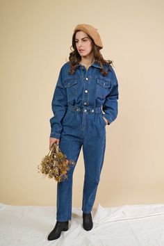 London Canvas Denim Jumpsuit – Shoppe Flora Jumpsuit And Boots, Silhouette Canvas, Bodice Top, Vintage Silhouette, Clothing Retail, Denim Jumpsuit, Women Clothing Boutique, New Arrival Dress, A Romantic