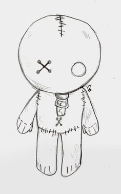 a drawing of a creepy doll with crossbones on it's head and eyes