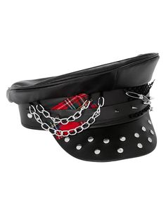 Add this studded hat to your punk rock look and you'll be ready for every concert. Plaid and chain details make this stylish look even edgier! Dimensions: 11.42" H x 9.84" W x 5.51" D Material: Polyester Care: Spot clean Imported Alt Girl Fashion, Punk Rock Costume, 80s Rock Fashion, Undergarment Fashion, Rock Costume, Alternative Fashion Outfits, Halloween Costumes To Make, Punk Style Outfits, Spencers Gifts