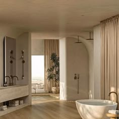 a bath room with a large tub and a sink