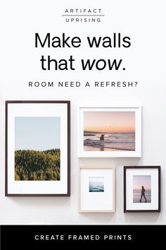 an advertisement for the artful prints website with multiple frames and photos hanging on the wall