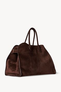 Soft Margaux 17 Bag Brown in Suede – The Row Rose Latte, The Row Bag, Luxury Luggage, Mary Kate Olsen, Genuine Leather Totes, It Bag