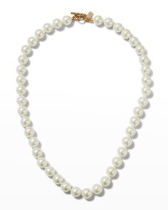 Kenneth Jay Lane necklace Necklace length: approx. 18 inches Gold-tone metal Pearly white acrylic Toggle clasp Spot clean Imported Chic White Round Necklace, Chic White Single Strand Necklace, White Adjustable Beaded Necklace For Formal Occasions, White Metal Choker Necklace, Chic White Chain Necklace For Formal Events, Chic White Chain Necklace For Formal Occasions, White Metal Pearl Choker Necklace, White Pearl Charm Chain Necklace For Formal Events, White Chain Necklace With Pearl Charm For Formal Occasions