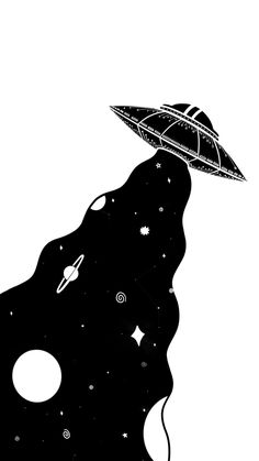 a black and white drawing of an object floating in the air with space around it