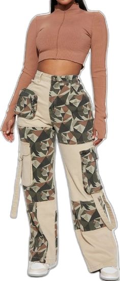 Casual Khaki Patchwork Bottoms, Casual Khaki Bottoms With Patchwork, High Waist Cotton Cargo Pants With Patchwork, Casual High-waisted Patchwork Cargo Pants, Casual High-waisted Cargo Pants With Patchwork, Casual High Waist Patchwork Cargo Pants, Cotton Camouflage Bottoms For Fall, Casual Spring Cargo Pants With Patchwork, Camouflage Cotton Bottoms For Fall