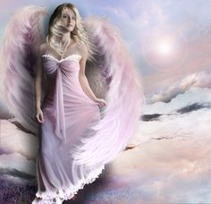 a woman in a pink dress with angel wings