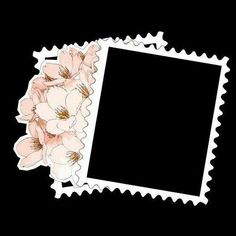 a postage stamp with flowers on it and a black background for the post - it note