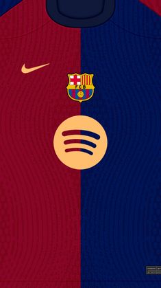 the nike barcelona home shirt is shown in red, blue and yellow with an embellishment on the chest