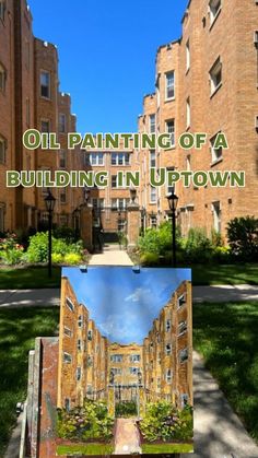 an oil painting of a building in up town with the title oil painting of a building in uptown