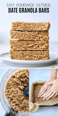 homemade granola bars are stacked on top of each other and ready to be eaten