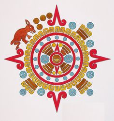 a drawing of an animal in the center of a circular design on a white background