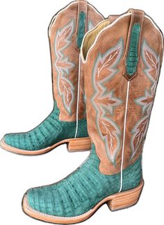 Turquoise Western Boots For Ranch, Turquoise Western Boots With Patina, Western Turquoise Boots With Patina, Green Western Boots For Rodeo, Fitted Turquoise Boots For Ranch, Western Turquoise Boots For Rodeo, Turquoise Western Boots With Snip Toe, Green Snip Toe Ranch Boots, Turquoise Leather Western Boots