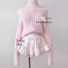 Cute Doll Dress, Lattes Clothes, Himekaji Outfits Summer, Hachi Nana Outfits, Doll Clothes Aesthetic, Hachi Outfits, Gyaru Himekaji, Clothes Accessories Ideas, Off Shoulder Knit Sweater