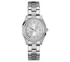 Brighten up with this perfectly petite watch in shiny stainless steel and crystal accents. From Caravelle New York by Bulova. Stainless Steel Watch Women, Diamond Wedding Rings Sets, White Watch, Sport Watches, Stainless Steel Watch, Steel Watch, Watches Jewelry, Silver Diamonds, Steel Bracelet