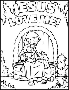 jesus loves me coloring page with the image of an old woman and her baby in his lap