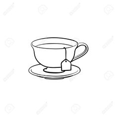 a cup of tea or coffee on a saucer with a tag in the middle