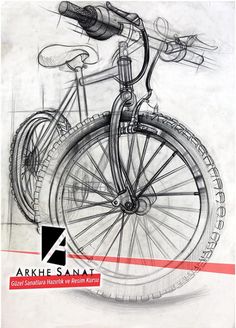 a drawing of a bicycle with wheels and spokes