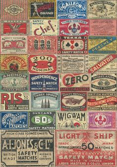 an old poster with many different types of labels on it