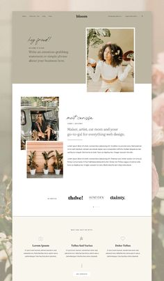 the homepage design for an interior and decor store, with pink flowers in the background