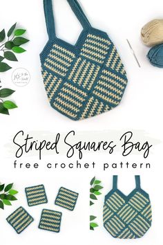 a crocheted bag with the words, striped square bag free crochet pattern