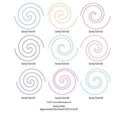 six different spirals are shown in the same color scheme, and each one has an individual