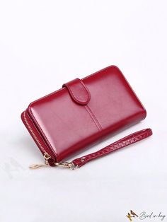 BirdinBag - Classic Red Zippered PU Leather Long Wallet with Vintage Charm Leather Long Wallet, A5 Planner, Vintage Material, Long Wallet, Vintage Charms, Style Vintage, Pu Leather, Wallet, Zipper