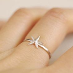 tiny starfish ring . silver starfish ring . stackable starfish ring . starfish stacking ring . star Dolphin Bedroom, Starfish Ring, Beach Rings, Daughter Of Poseidon, Starfish Jewelry, Fish Ring, Mushroom Ring, Jewerly Set, Niagara Falls Ny