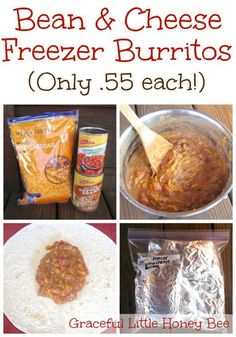 the instructions for how to make bean and cheese freeze burritos with only 5 each