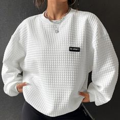 Chic White Sweatshirt. Has Soft Textured Patterns With A So What Letter Patch Brand New - Never Worn Sweat Shirts Women Outfit, Sweat Shirts Women, Shirts Women Outfit, Drop Shoulder Sweatshirt, Plus Size Pullover, Dropped Shoulder Sweatshirt, Sweat Shirts, Women Outfit, Shirts Women