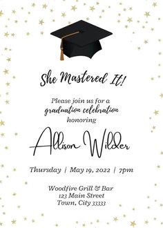 a graduation party card with a mortar cap on it