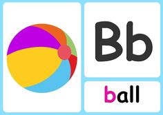 the letter b is for ball with an image of a beach ball on it's side